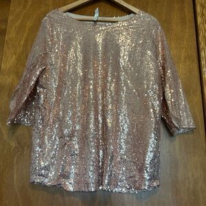 NY Collection Woman Rose Gold Sequin Boatneck Top 3/4 sleeve 1X NWT